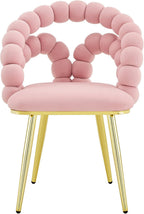 Montary Modern Pink Velvet Dining Chairs with Bubble Back, Set of 2 Accent Chair with Gold Metal Legs, Upholstered Vanity Chair for Dining Room, Living Room, Bedroom