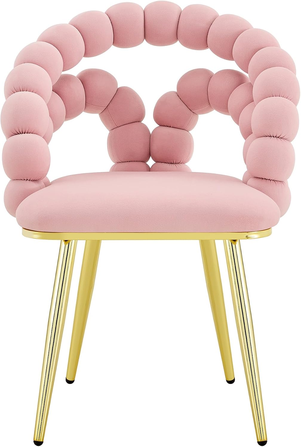 Montary Modern Pink Velvet Dining Chairs with Bubble Back, Set of 2 Accent Chair with Gold Metal Legs, Upholstered Vanity Chair for Dining Room, Living Room, Bedroom