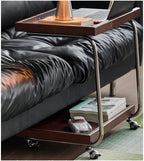 Movable Sofa Side Table Leisure Trolley Wheeled Storage Rack Bedside Coffee Small Side Table(Brown)