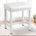 Vanity Stool Chair, Square Faux Leather Makeup Chair with Metal Legs, Cute Small Ottoman Vanity Bench, Foot Stool Chair for Vanity for Bedroom, Living Room, Bathroom, White