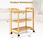 Giantex 3-Tier Rolling Storage Cart, Bamboo Utility Cart w/ 3 Side Hooks & Adjustable Shelves, Multifunctional Kitchen Cart on 2 Lockable Wheels for Living Dining Room, Laundry, Bathroom, Office Art
