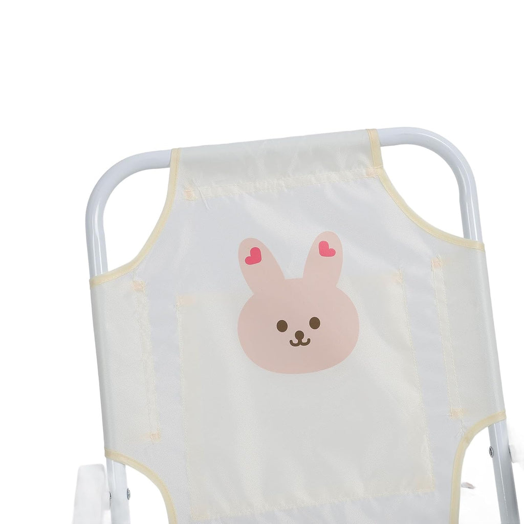 Kids Beach Chair with Umbrella Cute Cartoon Animal Print Foldable Portable Baby Camping Chair for Outdoor Activities (Rabbit)