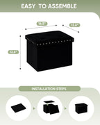 B FSOBEIIALEO Storage Ottoman Cube Folding Tufted Ottomans, Storage Boxes Footrest for Bedroom, Luxury Velvet Fabric 16.5 * 12.6 * 12.6 Inches Black