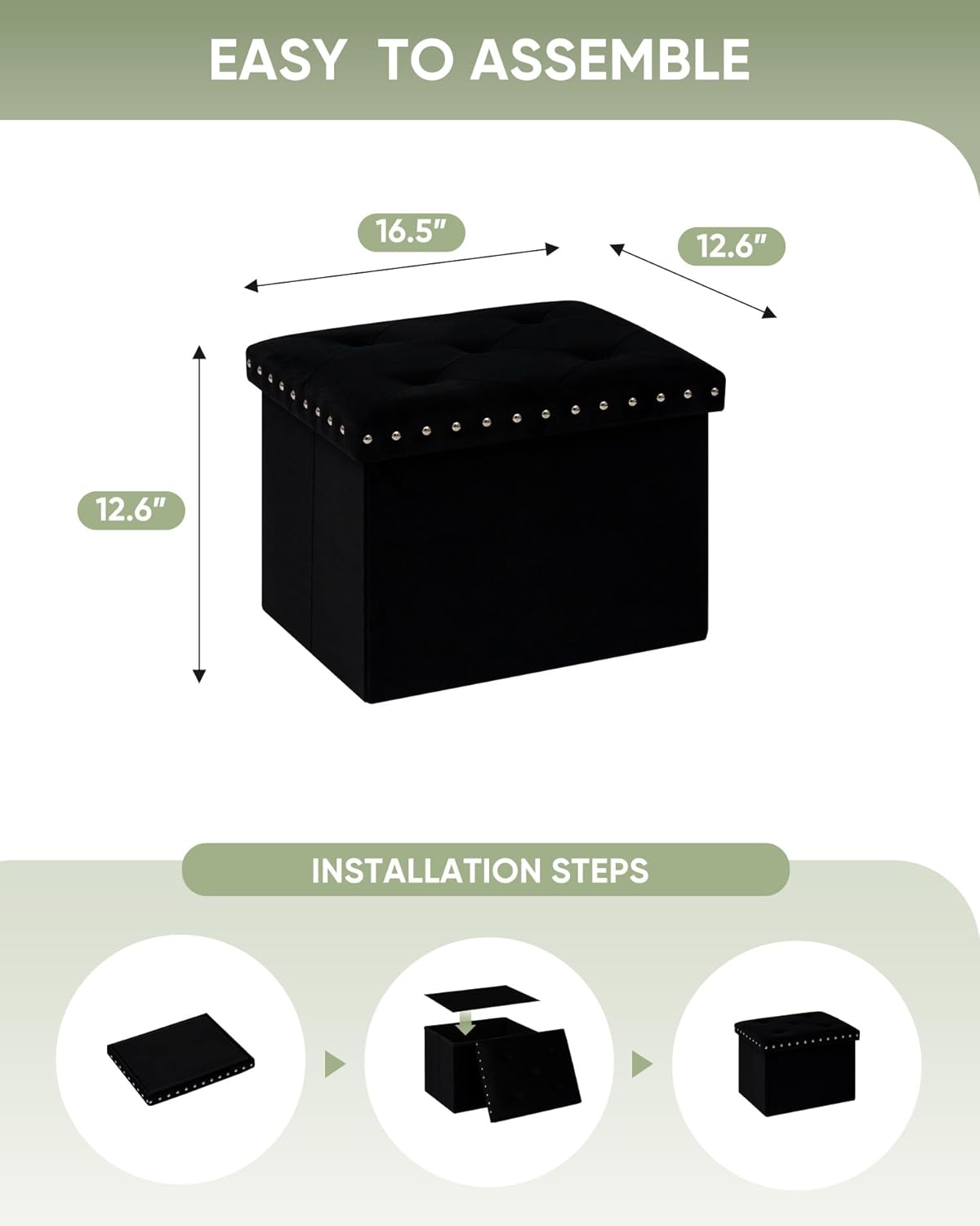 B FSOBEIIALEO Storage Ottoman Cube Folding Tufted Ottomans, Storage Boxes Footrest for Bedroom, Luxury Velvet Fabric 16.5 * 12.6 * 12.6 Inches Black