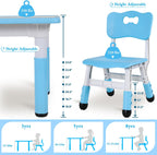 Arlopu Kids Table and 6 Chairs Set, Height Adjustable Graffiti Desk, Preschool Activity Art Craft Table, for Daycare Classroom Home Boys and Girls Age 3-12 (Blue)