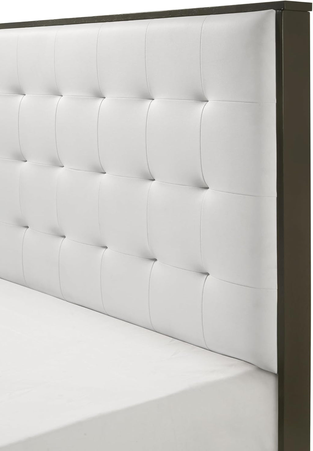 1pc Contemporary Upholstered Twin Size Panel Youth Bed Button Tufted Headboard Wooden Bedroom Furniture White Cream Gray