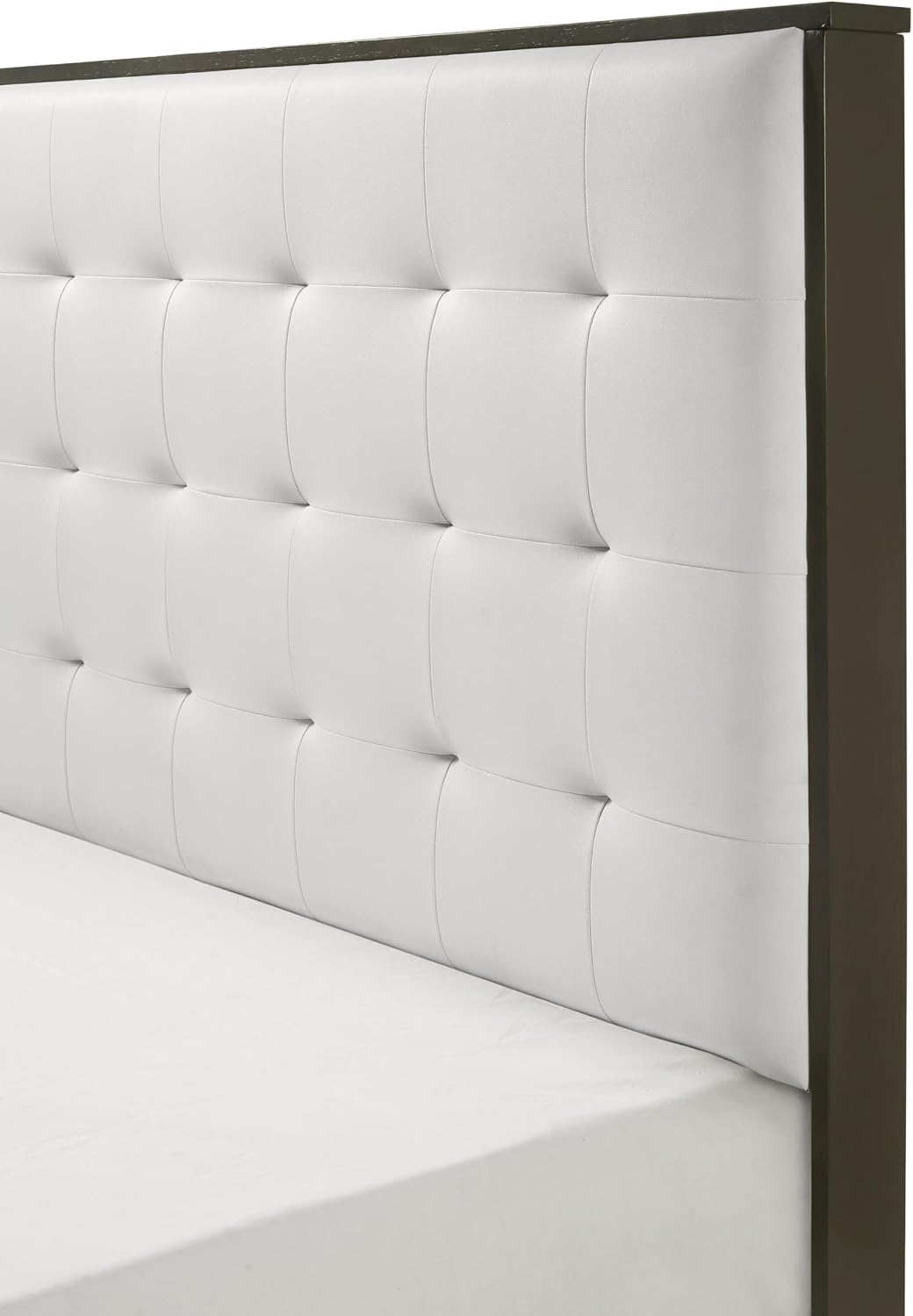 1pc Contemporary Upholstered Twin Size Panel Youth Bed Button Tufted Headboard Wooden Bedroom Furniture White Cream Gray