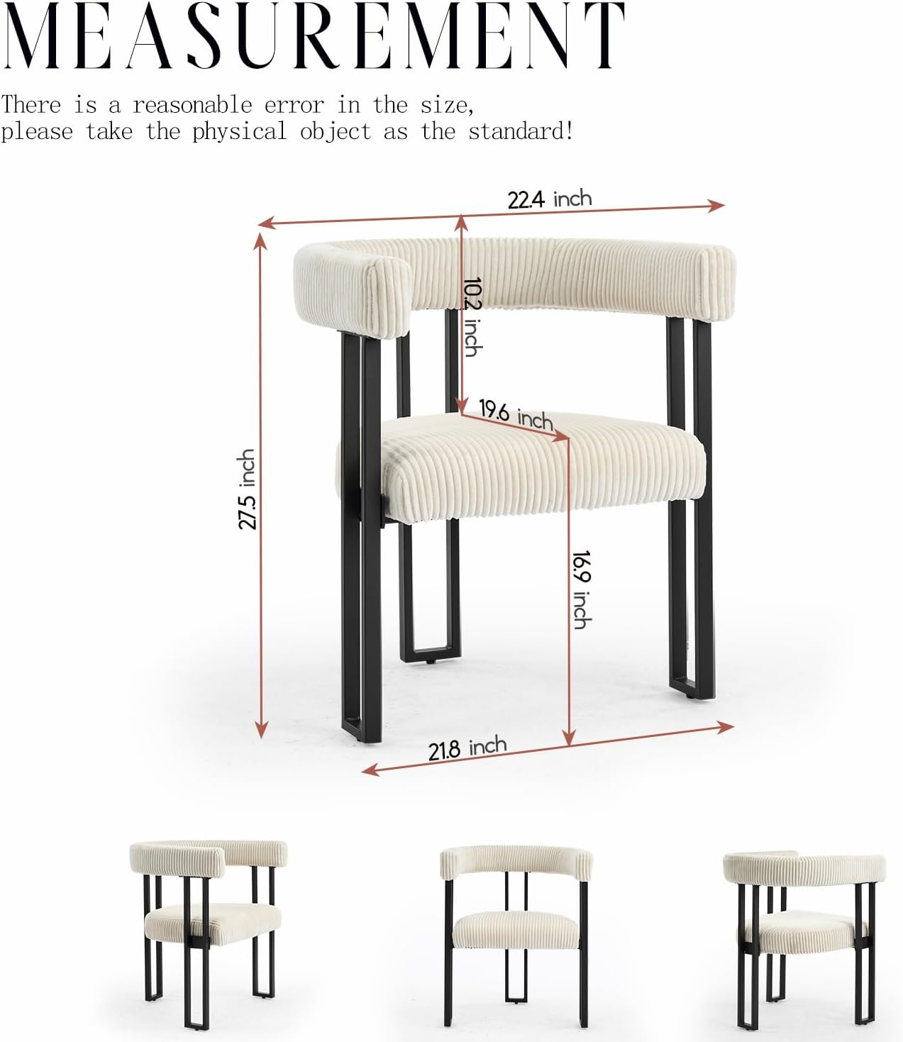 Modern Corduroy Dining Chairs Set of 6 with Metal Legs,Comfy Accent Dining Room Chairs Upholstered Kitchen Side Chairs with Curved Backrest for Dining Room Kitchen Living Room (White,6)