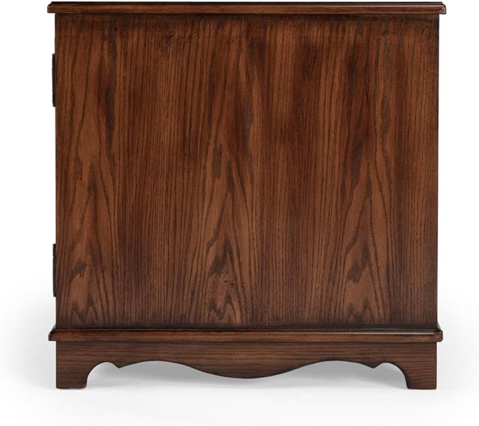 Beaumont Lane Modern Traditional Wooden Side Table, Cherry Veneers, Vintage Oak Finish, 14.5"W x 24"D x 24"H, Magazine Storage, Pull-Out Tray, Adjustable Shelf, Antique Brass Pulls for Living Room or