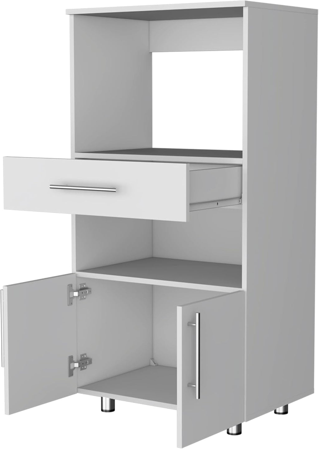 24.4" D*16.5" W*48.03" H Corner Freestanding Kitchen Pantry with Dawer, 2 Open Shelves, Double Door, Rectangular Wood Storage Cabinet, Modern Minimalist, for Living Room, Dining Room, White