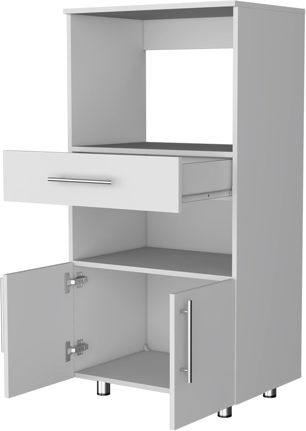 48in Kitchen Pantry Cabinet with Storage, Wood Kitchen Storage Buffet Server Cabinets Freestanding Cupboard Credenza Bufffet Cabinet with Microwave Stand & Shelf, White