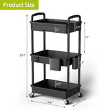Sorgion 3 Tier Rolling Cart Organizer,Laundry Room Bathroom Organizers and Storage Office Shelves Mobile Shelving Unit Kitchen Trolley Cart with Wheels for Art,Craft,Diaper,Bedside,Snack(Black)
