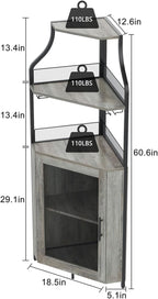 IDEALHOUSE Corner Wine Bar Cabinet with Large Storage Space and Detachable Wine Rack, Bar Cabinet with Glass Holder and Mesh Door, 4-Tier Liquor Cabinet Bar, Grey
