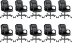 Executive Office Chair, Leather Desk Computer Chair with Armrests, Mid-Back Swivel Adjustable Ergonomic Design for Home Office, 10PC, Black