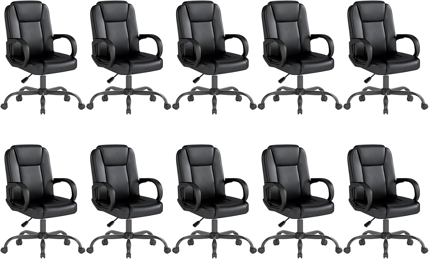 Executive Office Chair, Leather Desk Computer Chair with Armrests, Mid-Back Swivel Adjustable Ergonomic Design for Home Office, 10PC, Black