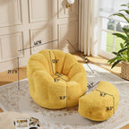 Flower Bean Bag Chair with Ottoman, Comfy Fuax Fur Beanbag for Adults & Teens, Fluffy Plush Floor Lazy Sofa for Bedroom, Living Room, Reading Nook, Yellow
