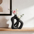 Dowan Black Vases for Decor,Hollow Ceramic Vase Set of 2,7.6" Nordic Modern Boho ins Style Decorative Ceramic Aesthetic Flower Vase for Home Decor Modern Minimalist Table, Entryway Centerpieces