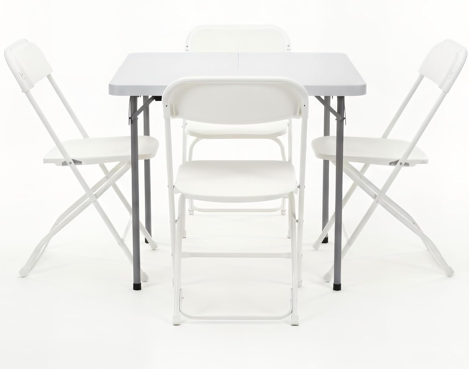 BTEXPERT 5 Piece Folding Card Table Portable and Chair Set, 34" Square Foldable Table 4 Adult Chairs for Board Games Party Home Indoor Outdoor Lightweight White Plastic
