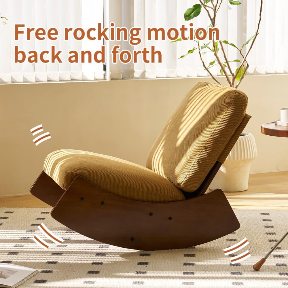 Comfortable Glider Rocking Chair, Solid Wood Frame, Perfect for Multiple Settings Accent Reading Chair for Bedroom,Living Room,Nursery (Orange + Fabric)