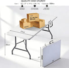 6FT Heavy Duty Folding Table, Portable Plastic Utility Table with Locking Legs & Handle, Indoor Outdoor Commercial Table for Watch Party, Tailgate, BBQ, Camping, Events, Backyard Dining White