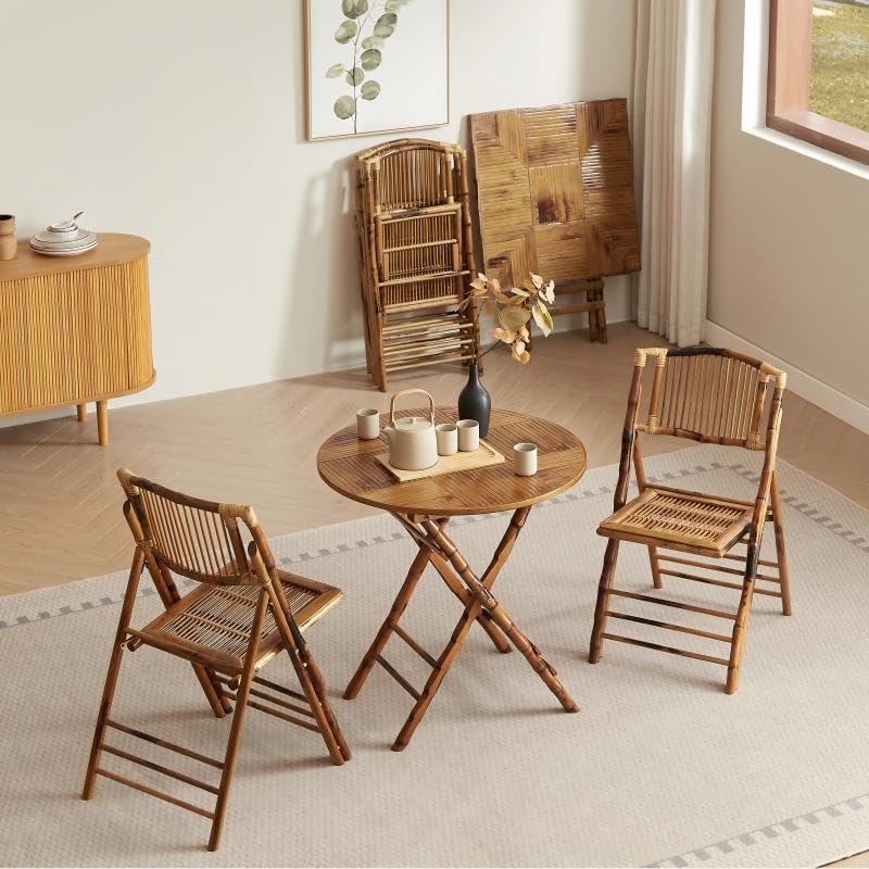 Vintage Bamboo Rattan Folding Dinging Chair - Portable Lightweight Retro Seat for Indoor, Outdoor, Patio, Wedding, Office, and Events (2, Brown, Oversized)