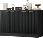 55" Fluted Buffet Sideboard Cabinet, Modern Accent Credenza Table | Adjustable Shelves, CARB P2 Certified Wood Console Cabinet for Kitchen, Dining Room, Living Room, Entryway