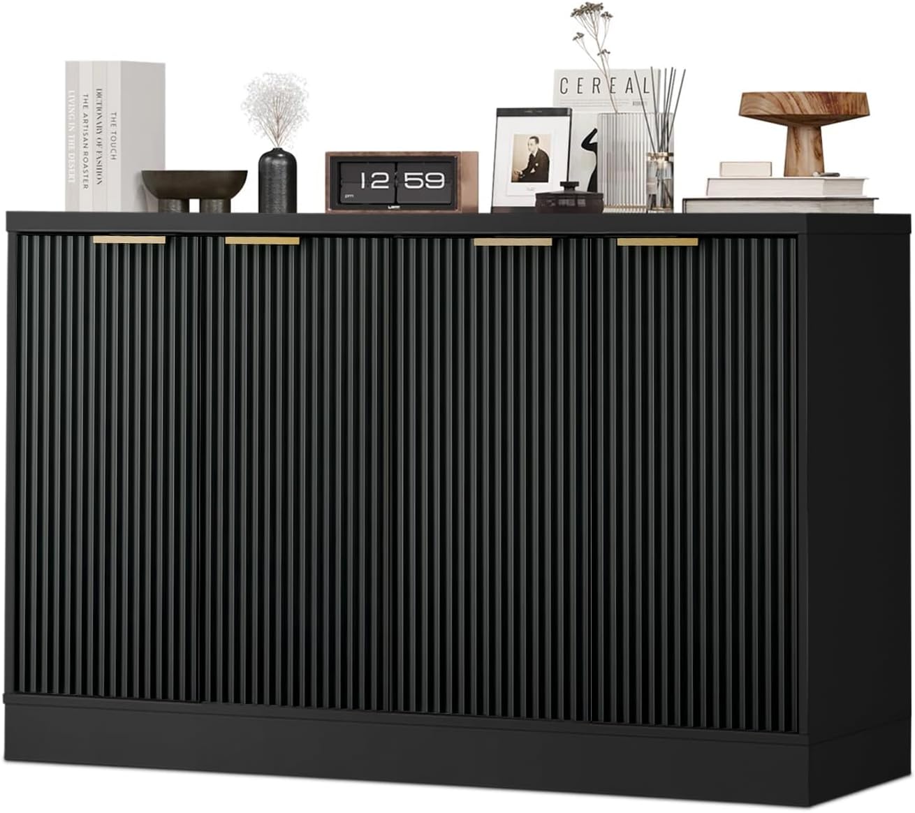 55" Fluted Buffet Sideboard Cabinet, Modern Accent Credenza Table | Adjustable Shelves, CARB P2 Certified Wood Console Cabinet for Kitchen, Dining Room, Living Room, Entryway