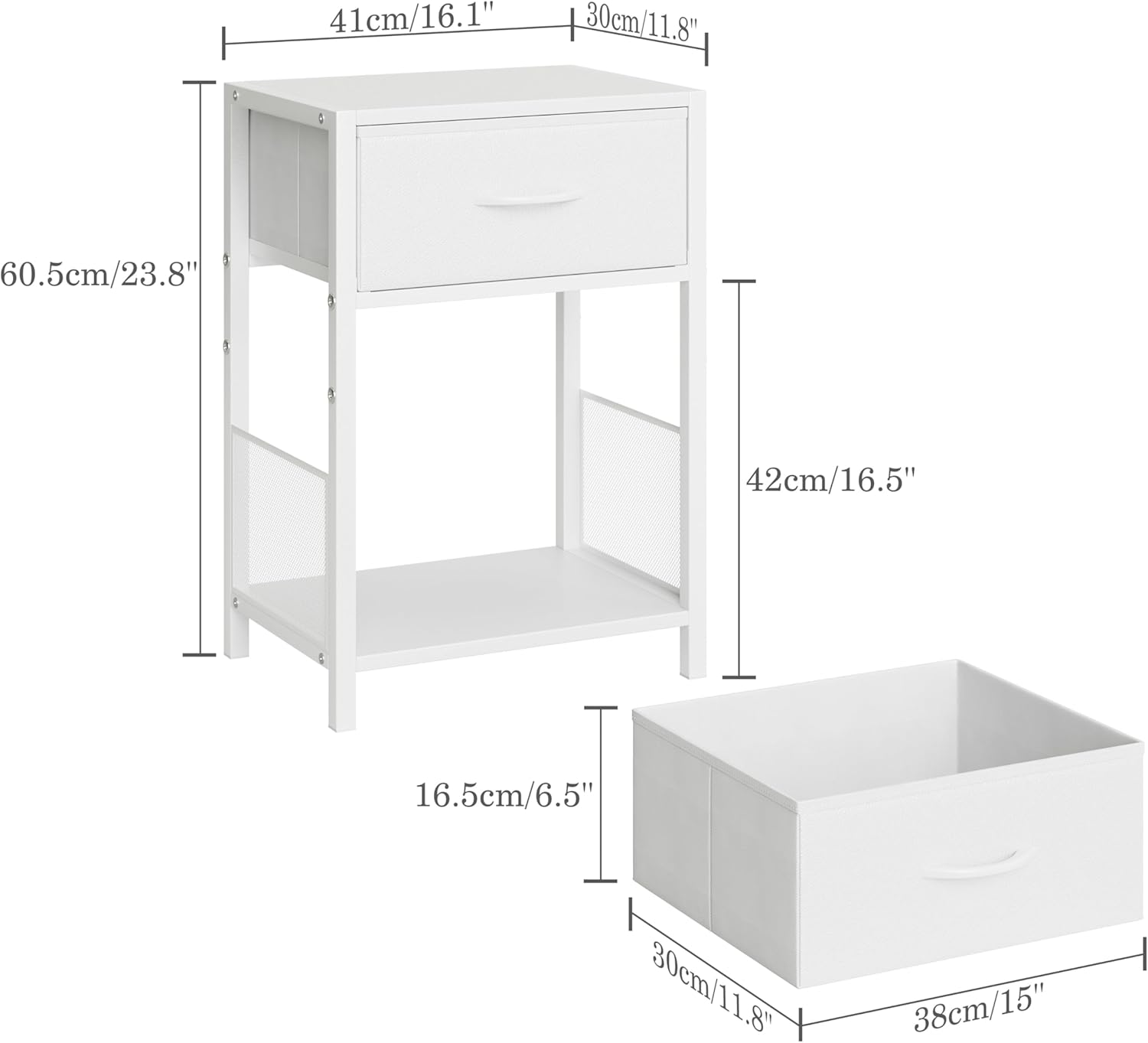 YAUKOMEL Nightstand Set of 2,End Table with Fabric Drawer,Side Table Set of 2,Storage Shelf,Bedside Table with Open Shelf,Sofa Table for Living Room,Bedroom,Small Space White CTG70W-2