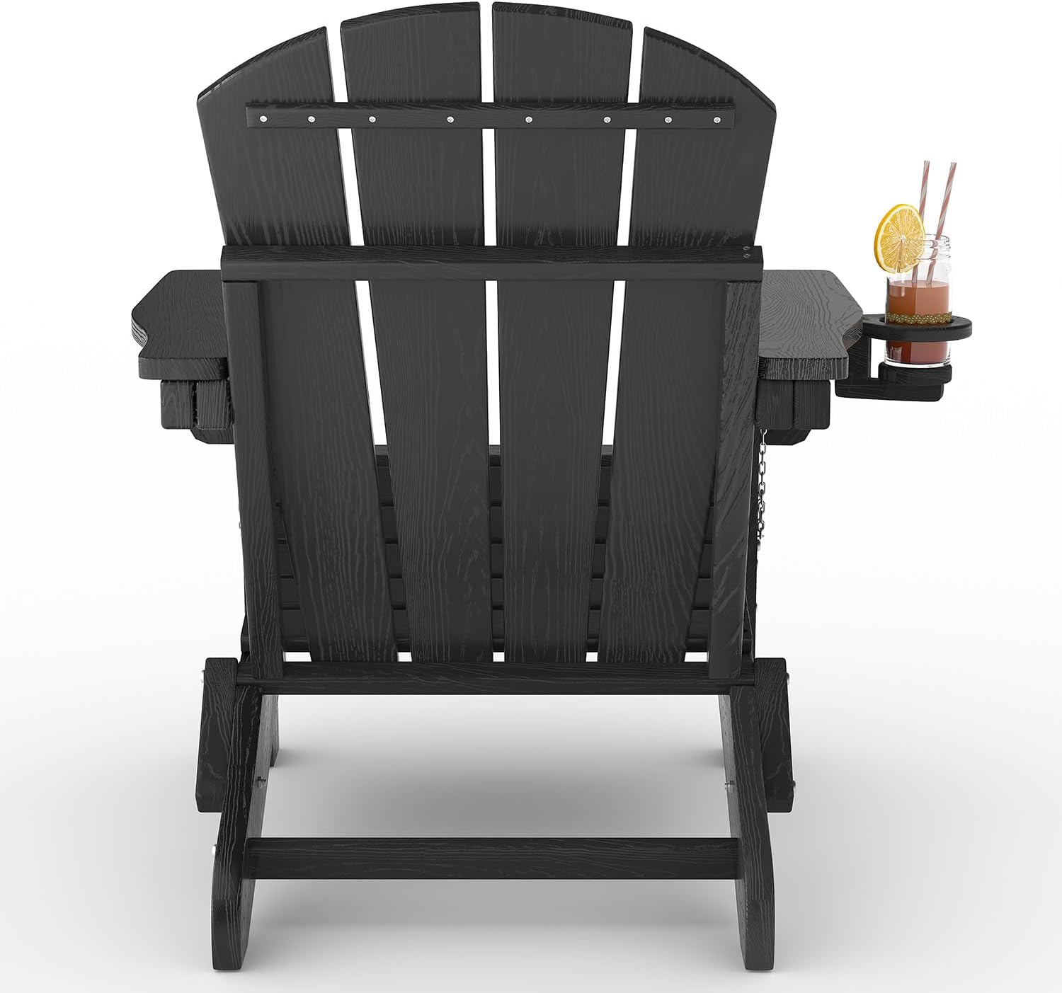 Garvee Folding Adirondack Chair Set of 4, HDPE Outdoor Patio Chair with Cup Holder, All Weather Resistent Wooden Textured for patios, Decks, Gardens, fire Pit, Black