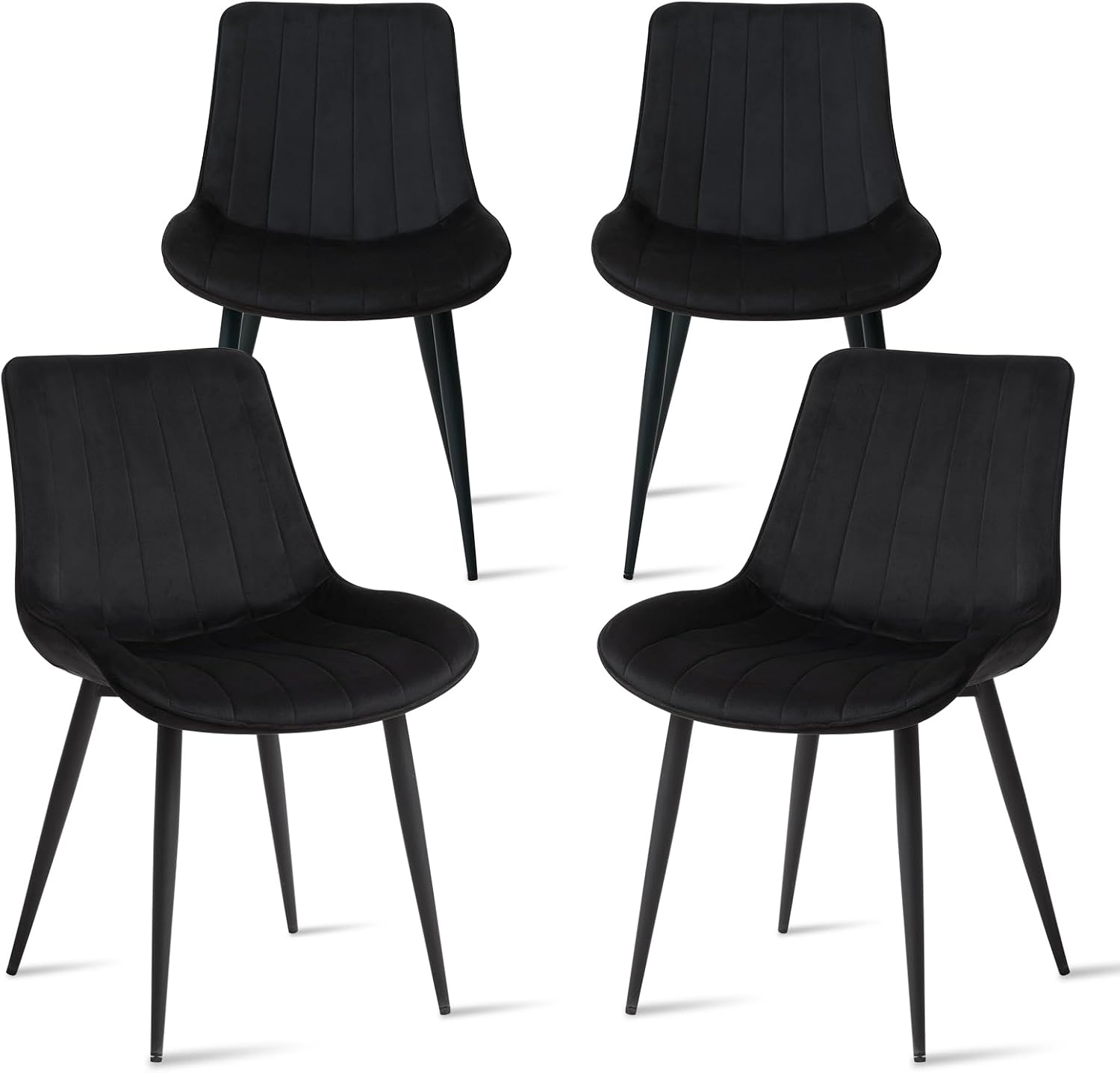 Velvet Dining Chairs Set of 4, Black Modern Upholstered Armless Kitchen Chairs with Metal Legs for Bedroom Living Room
