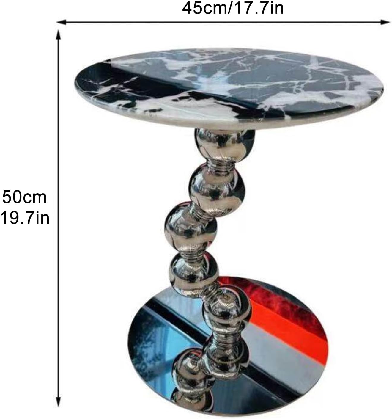 Small Round End Table, Marble Top Metal Side Table, Slim Accent Desk for Small Spaces, Living Room, Bedroom, 17.7"x19.7"(Green)