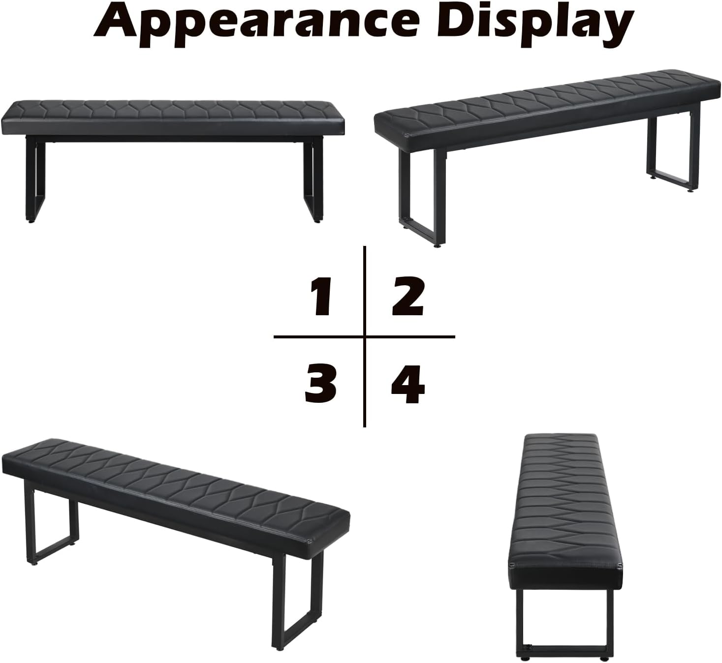 STHOUYN 58” Padded Dining Table Bench Pair of 2 for 6-8 Person, Faux Leather Indoor Cushioned Extra Long Bench for Dining Room Table, Bedside Shoe Entryway Benches (Black, 58")