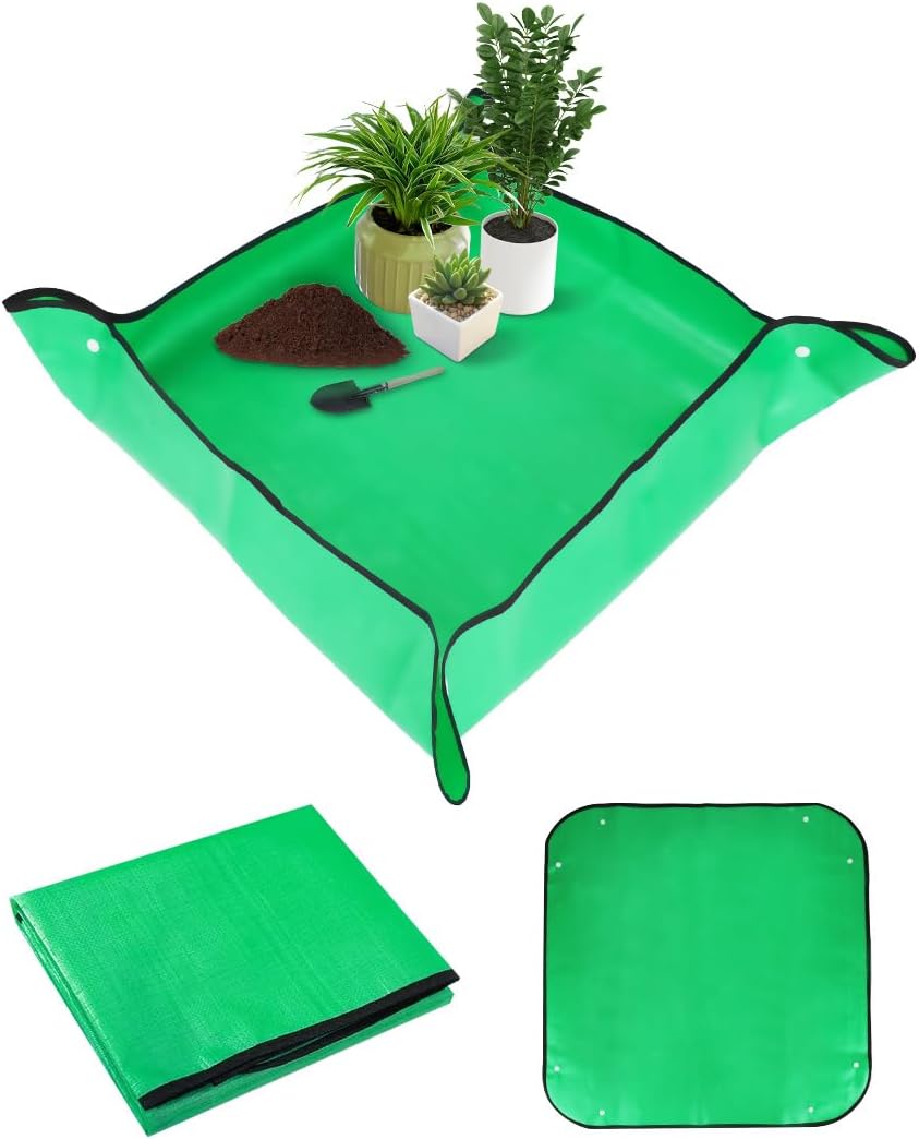Repotting Mat for Indoor Plant Transplanting and Mess Control Thickened Waterproof Potting Tray Foldable Potting Mat Portable Gardening Mat Garden Gifts(26"x 26") Green