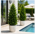 4FT Artificial Topiary Cedar Trees Outdoor, Realistic Faux Pine Shrubs Plants, UV Resistant Fake Evergreen Plants for Front Porch Decor, Artificial Bushes Cypress for Home Offices, Set of 2