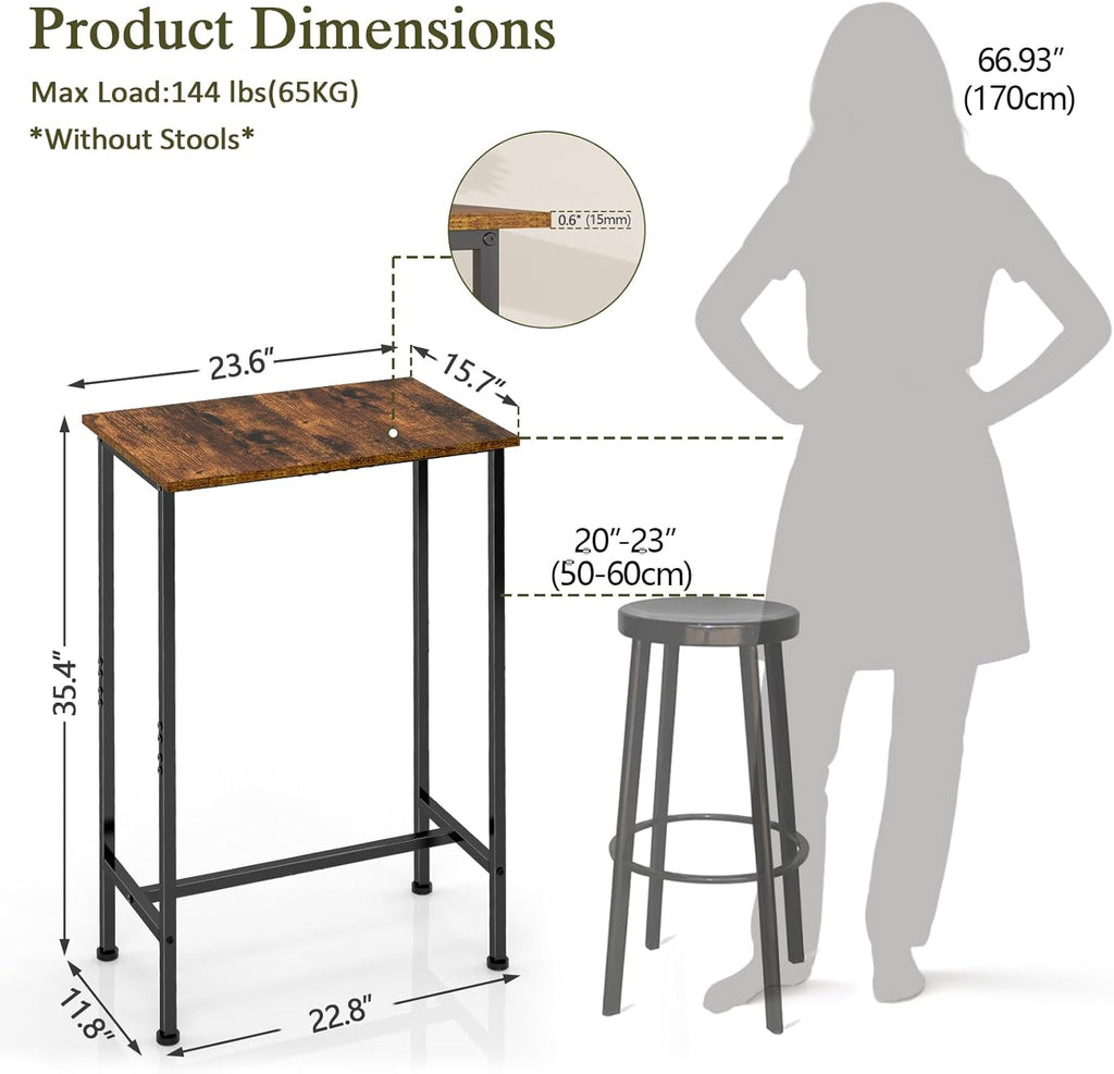 DAOUTIME Bar Height Table, Compact Bar Table, Counter Height Kitchen Dining Table for Apartment Breakfast Nook Home Bar, Sturdy Metal Frame, Small Console Table for Narrow Spaces