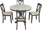 Merax 5 Piece Dining Table Set for 4, Solid Wood Kitchen Table Set with 4 Upholstered Chairs for Kitchen, Dining Room, Living Room, Grey