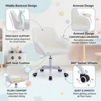 Ya-Home Kids Desk Chair Faux Fur Upholstered Swivel Reading Chair, Cute Adjustable Study Chair with White Wheels for Reading Room Bedroom, White