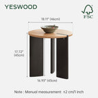 Solid Wood Side Table with 2-Tone Finish, 18.11" Round Side Table for Living Room Balcony, Nature Wooden Bedside Table for Bedroom, 100% Solid Wood Furniture, Solid Oak Natural Top Vintage Black Leg