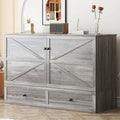 Mjkone Queen Size Cabinet Murphy Bed with Tri-Folding Foam Mattress, Farmhouse Chest Cabinet Wall Beds with USB Charging Station and 2 Storage Drawers for Bedroom Office Guest Room, Gray