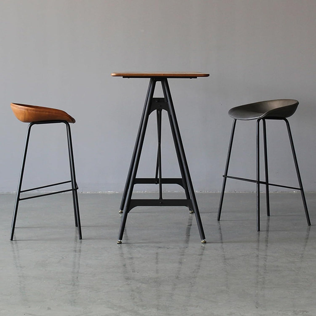 Bar Chairs Low Back-75cm Counter Height Barstools Metal High Barstool-Curved with Stitching Padded Cushion seat,Vintage Industrial(Gray,75cm)