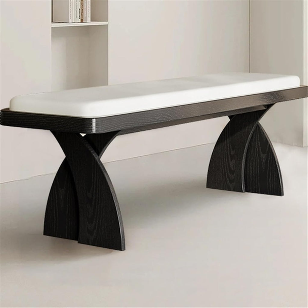 Modern Wooden Long Bench at The Foot of The Bed in The Bedroom Dressing Room or Home Use Leather Shoe Changing Entryway(Small)