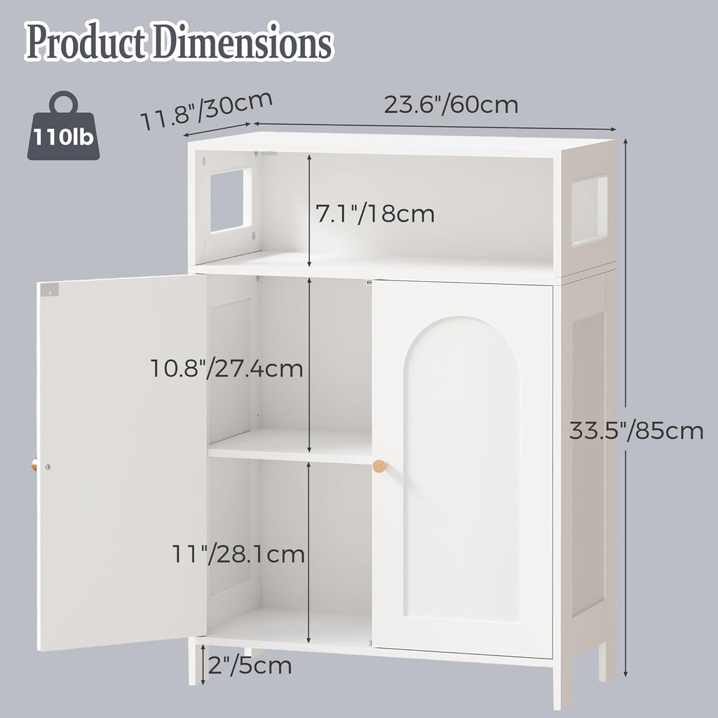BEWISHOME Bathroom Storage Cabinet, Bathroom Floor Storage Cabinet, Freestanding Bathroom Cabinet with Double Doors and Adjustable Shelves, White 11.8" D x 23.6" W x 33.5" H YYG12W