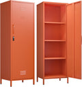 Metal Locker Storage Cabinets 59.06"H Orange Locking File Cabinets Kitchen Food Pantry Cabinet with 2 Doors and Shelves for Dining Room, Living Room,Bathroom Office,Home,Garage, Gym, School