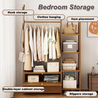 Open Wardrobe for Bedroom - Wooden Clothes Rail with Drawers, Free Standing Garment Rack, Style for Clothes Storage