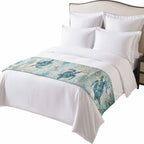 Bed Runner for King Size Bed, Coastal Sea Turtle Decorative Bed Runners Scarves for Bedroom, Teal Nautical Beach Starfish Vintage Washable Bedding Scarf Cover Bed Runner for Foot of Bed