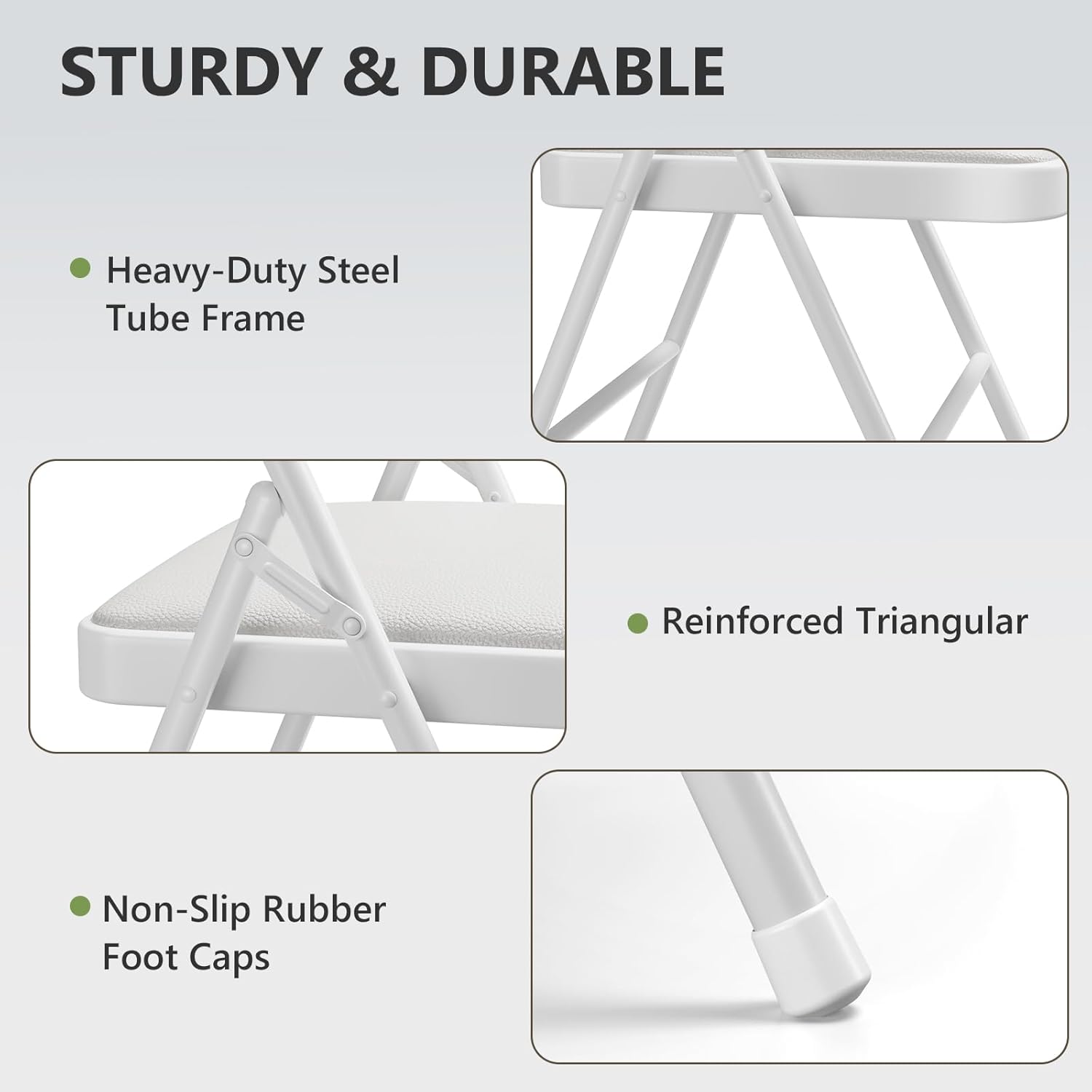 Padded Folding Chairs 2 Pack, PU Leather Folding Chairs for Outside and Indoor, Heavy Duty Portable Foldable Metal Chairs for Home Office, Dorm, Party, Backyard, Patio, White