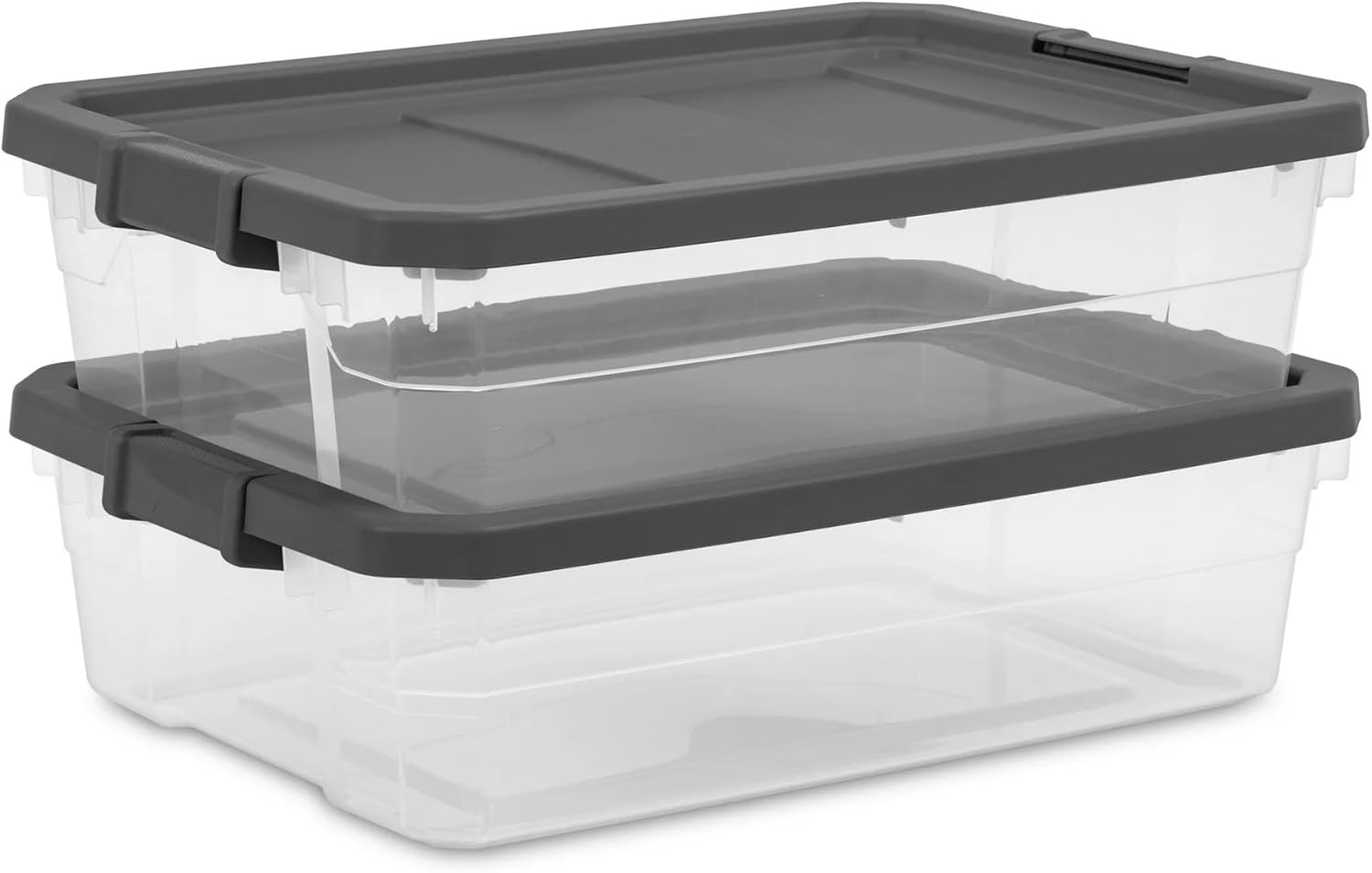 2-Pack Large Underbed Storage Bins, Clear 40-Quart Stackable Containers with Secure Latches, Slate Gray