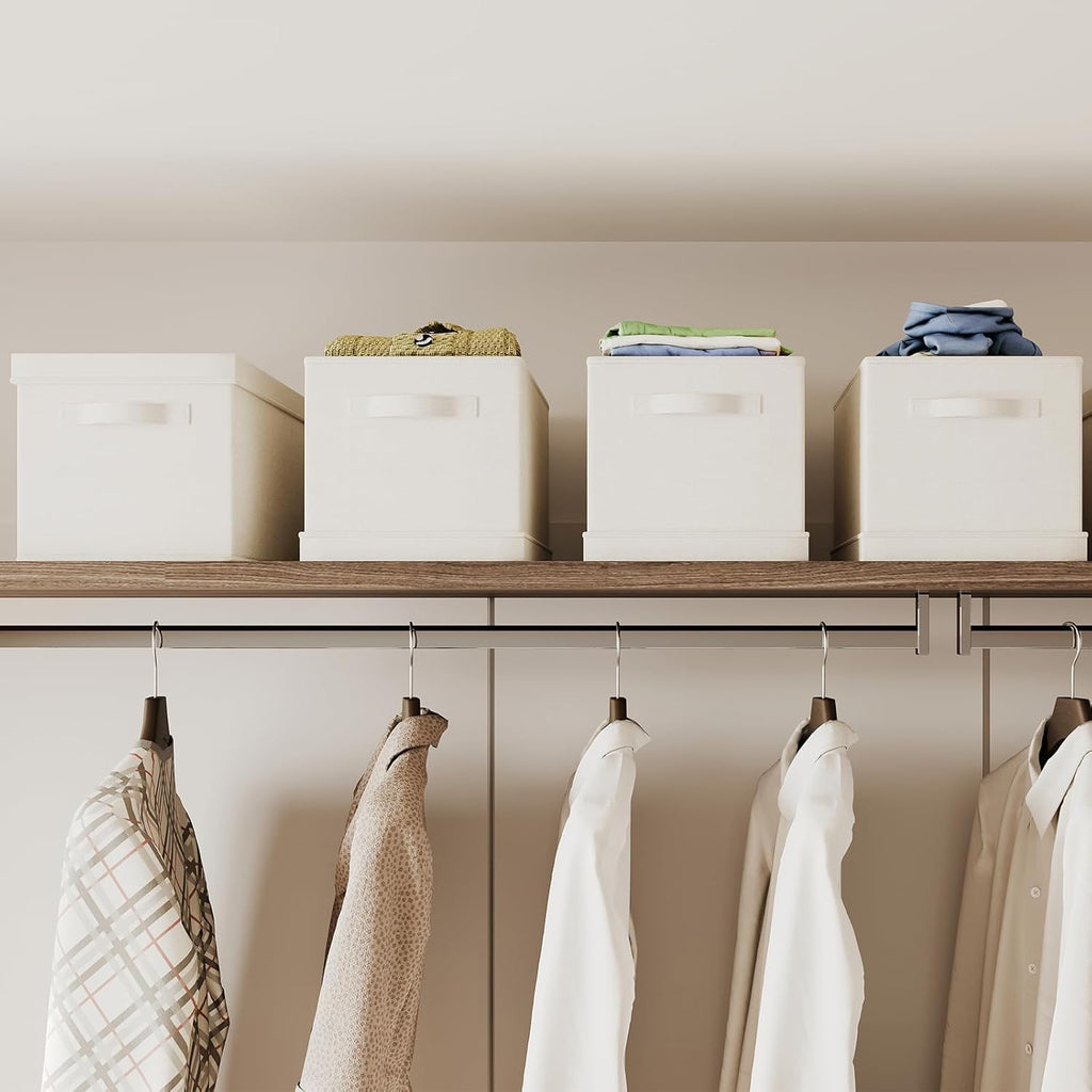 Fabric Storage Bins with Lids 14.6*10.6*10.2 in, 2-Pack Storage Baskets for Closet, Large Linen Organizers and Storage Bins for Bedroom, Collapsible Baskets and Bins with Handles, Off White