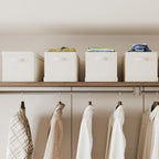 Fabric Storage Bins with Lids 14.6*10.6*10.2 in, 2-Pack Storage Baskets for Closet, Large Linen Organizers and Storage Bins for Bedroom, Collapsible Baskets and Bins with Handles, Off White