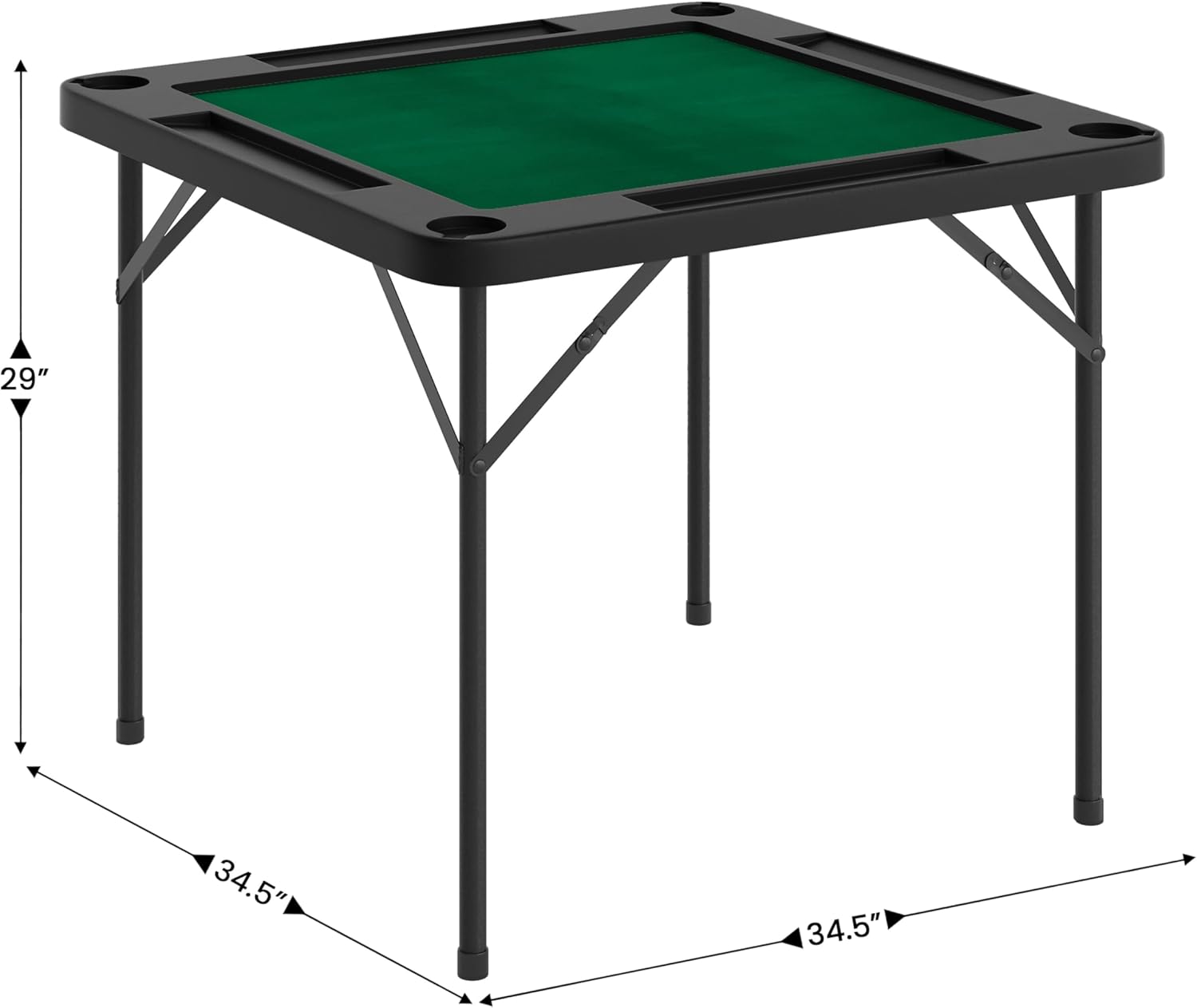 Flash Furniture Silas 34.5" Square Folding Card Table with Green Felt Playing Surface and Cup Holders, Portable Folding Game Table for 4 Players, Black/Green